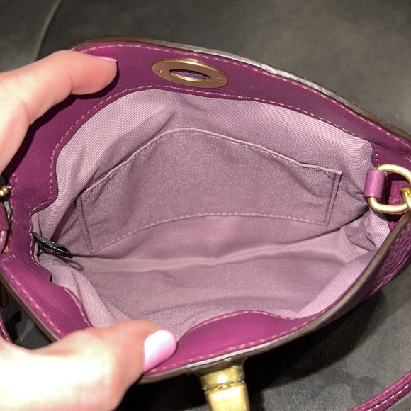 Coach Plum Leather Wristlet with Contrast Stitching & Gold Hardware - Picture 5 of 5